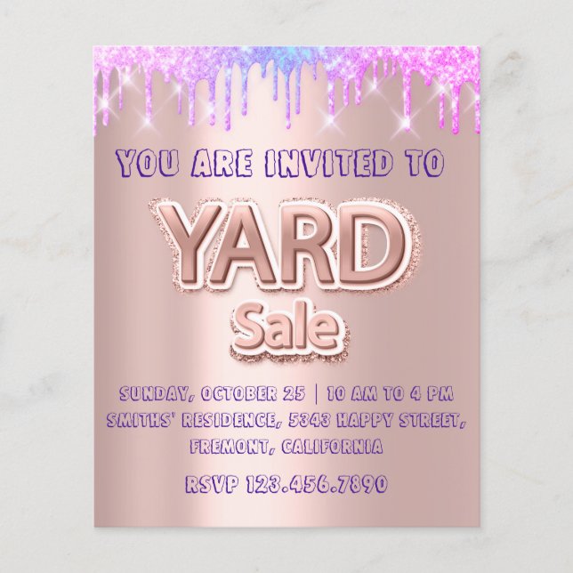 Flyer Yard Sale Garage Sale Drives Holograph Rosa (Frente)