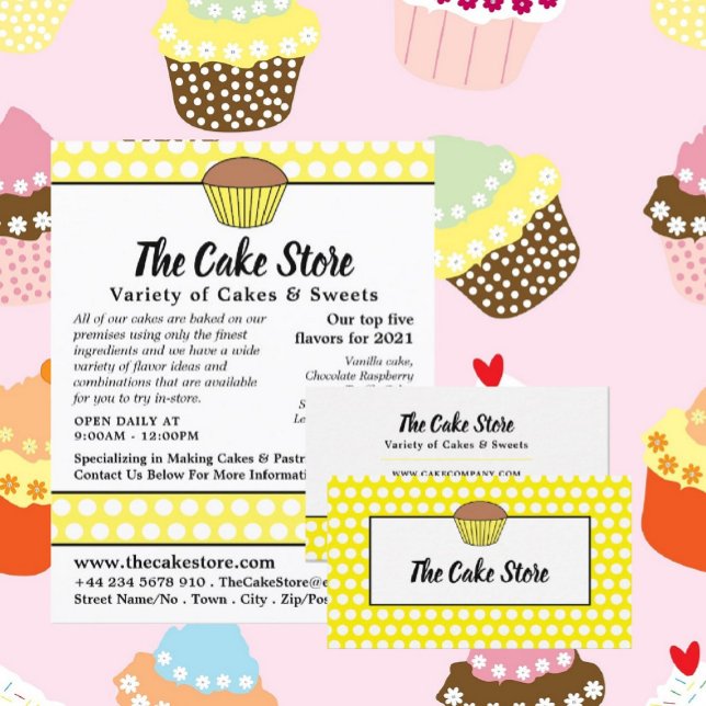 Flyer Yellow Cupcake & Polka Dot, Cake Store Advertising (Criador carregado)