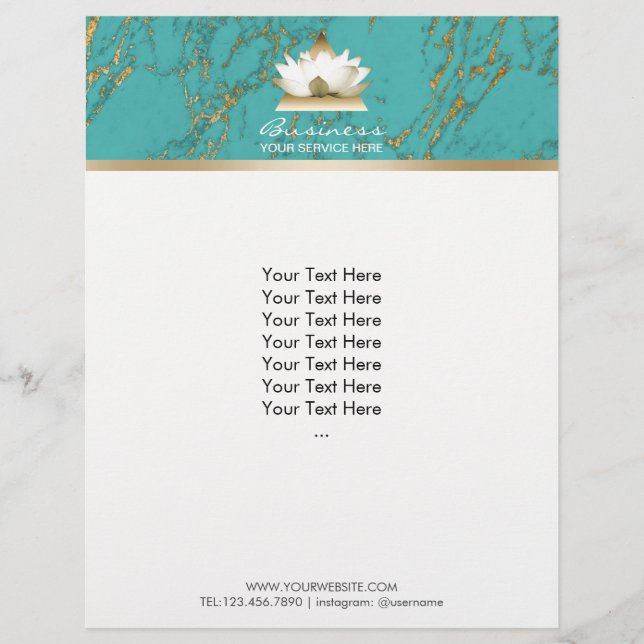Flyer Yoga Dourada Lotus Modern Turquoise e Dourado Marb (Frente)