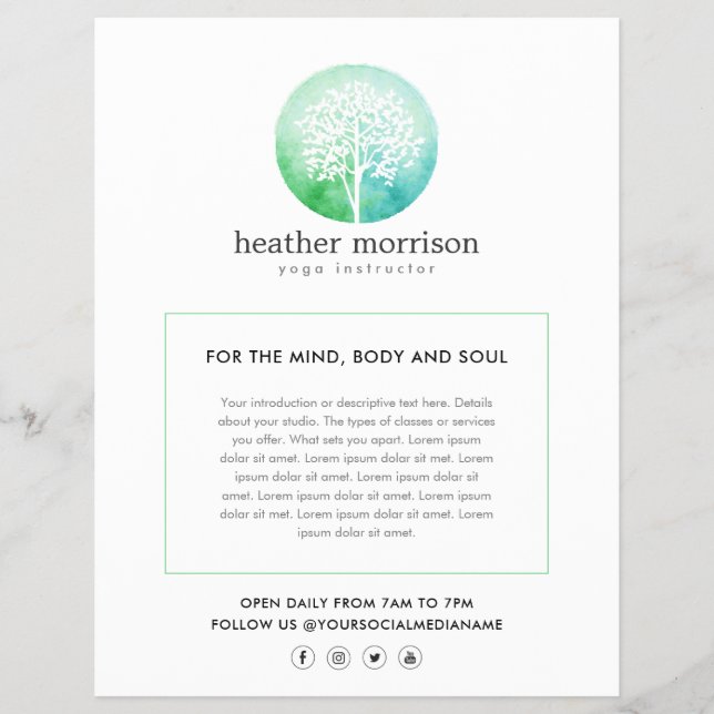 Flyer Yoga e bem-estar da árvore aquática (Frente)