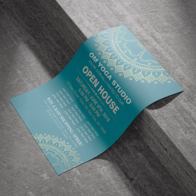 Flyer Yoga Meditation Instructor Gold Mandala Open House (Criador carregado)