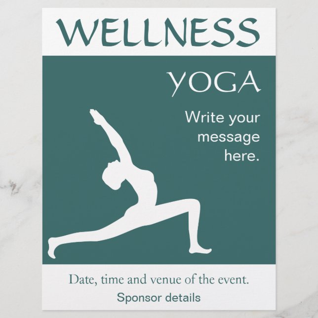 Flyer Yoga Pose Silhueta Branca Aqua Azul (Frente)