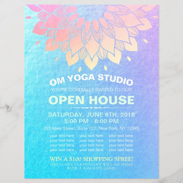 Flyer YOGA Studio Open House Gold Foil Mandala Flores F (Frente)