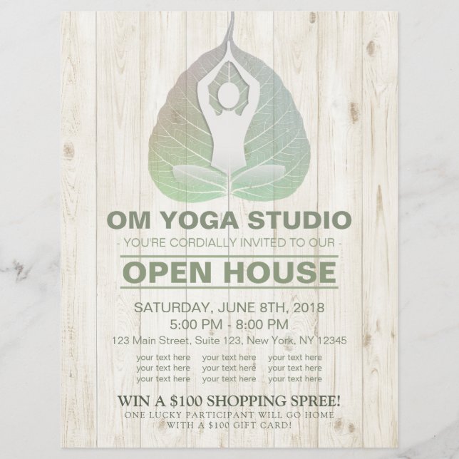 Flyer YOGA Studio Open House Meditação Pose Bodhi Leaf (Frente)