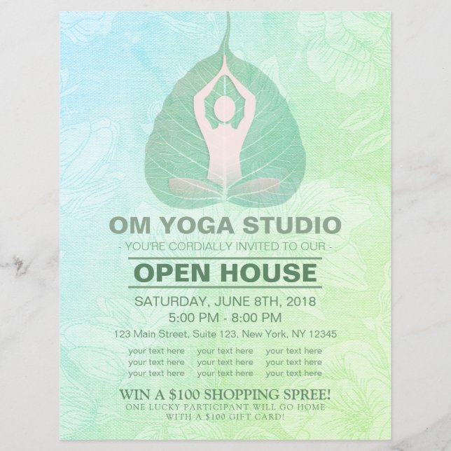 Flyer YOGA Studio Open House Meditação Pose Bodhi Leaf (Frente)