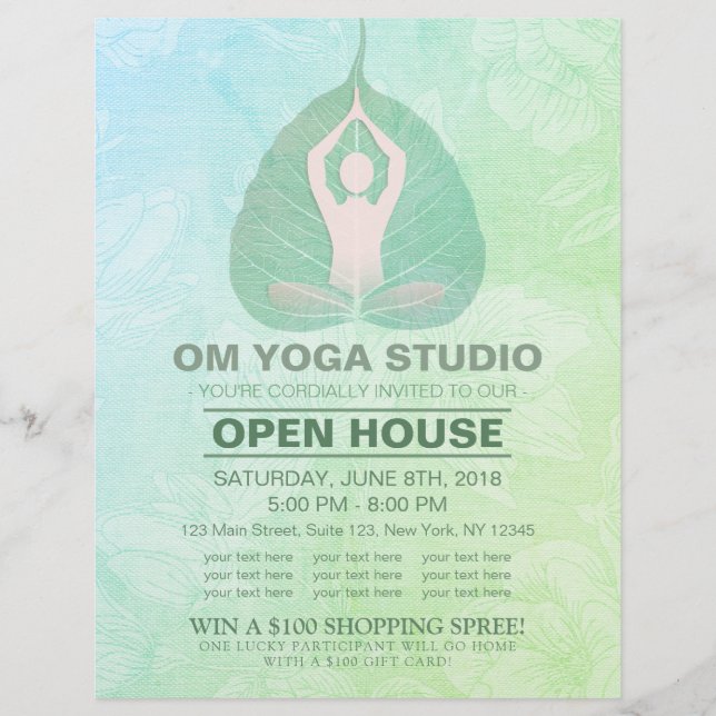 Flyer YOGA Studio Open House Meditação Pose Bodhi Leaf (Frente)