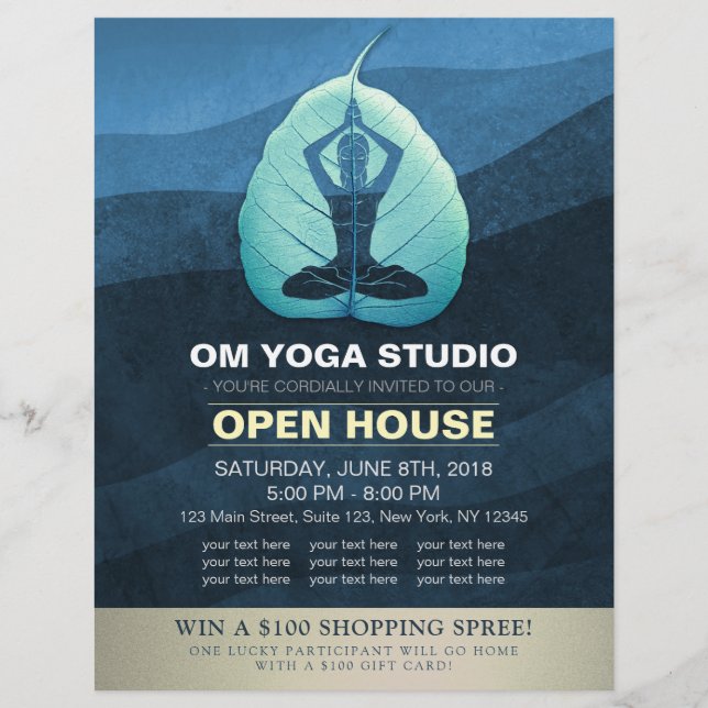 Flyer Yoga Teacher Meditation Pose Bodhi Leaf Open House (Frente)