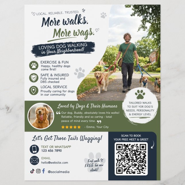 Flyers Código QR para Negócios de Passeio de Cães  (Frente)
