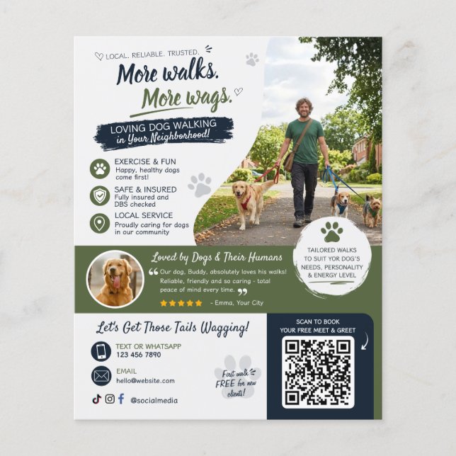 Flyers Código QR para Negócios de Passeio de Cães  (Frente)