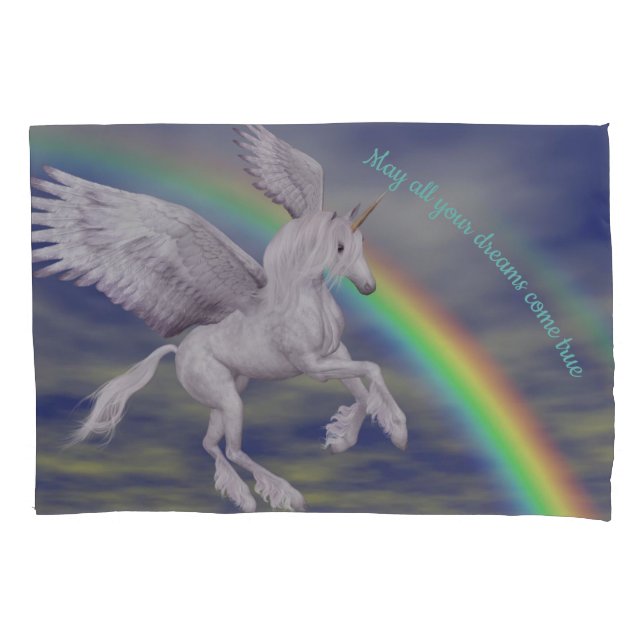 Flying Unicorn Over Rainbow Dreams Fantasy Horse (Frente)