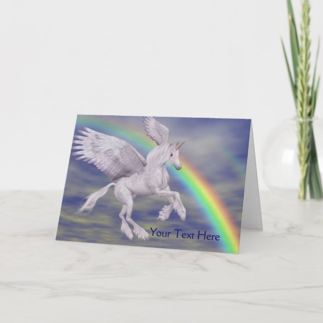 Flying Unicorn Rainbow Fantasy Art Cartão com foto (Frente)