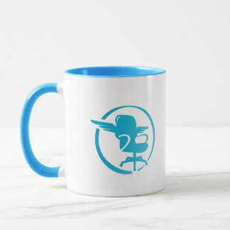 FlyJSim - caneca azul da empresa do Dois-tom