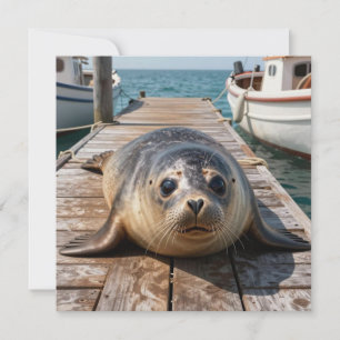 Foca Fofa Deitada no Pier do Porto de Barcos no Oc