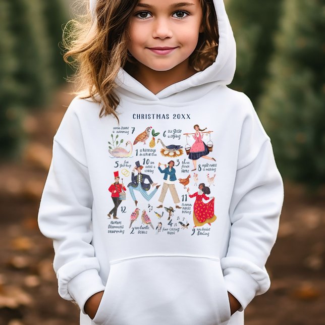 Fofa 12 Dias de Natal Clássico infantil (12 Days of Christmas traditional classic ballet characters kids holiday hoodie.)