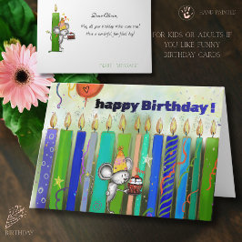 Fofa Cartão de Aniversário de Rato e Velas Colorid