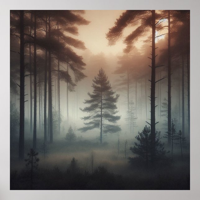 Foggy Forest Poster Art Print, Peaceful Nature (Frente)