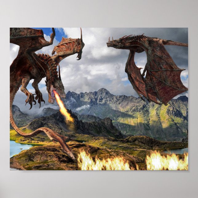 Fogo Dragão Vermelho Wyvern Poster (Frente)