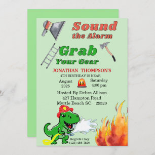 Fogo verde T Rex 4º Convite de festas de aniversár