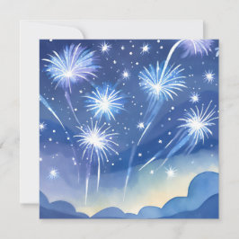Fogos de Artifício Azuis | Cartão de Aquarela de C