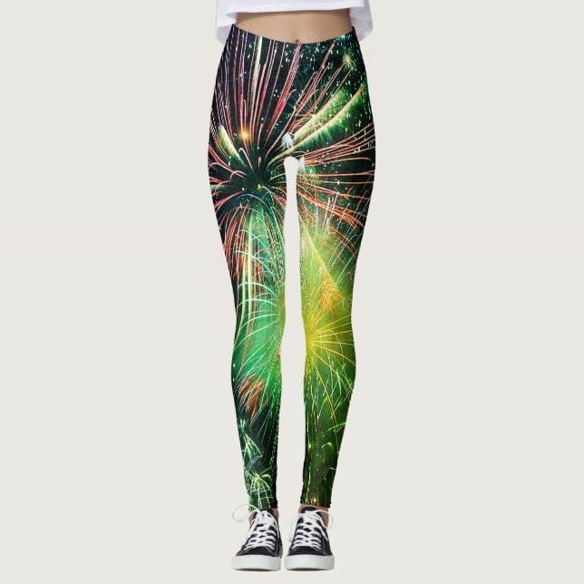 Fogos de artifício em leggings finais verdes (Frente)
