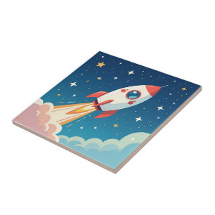Foguete espacial fofo decolando