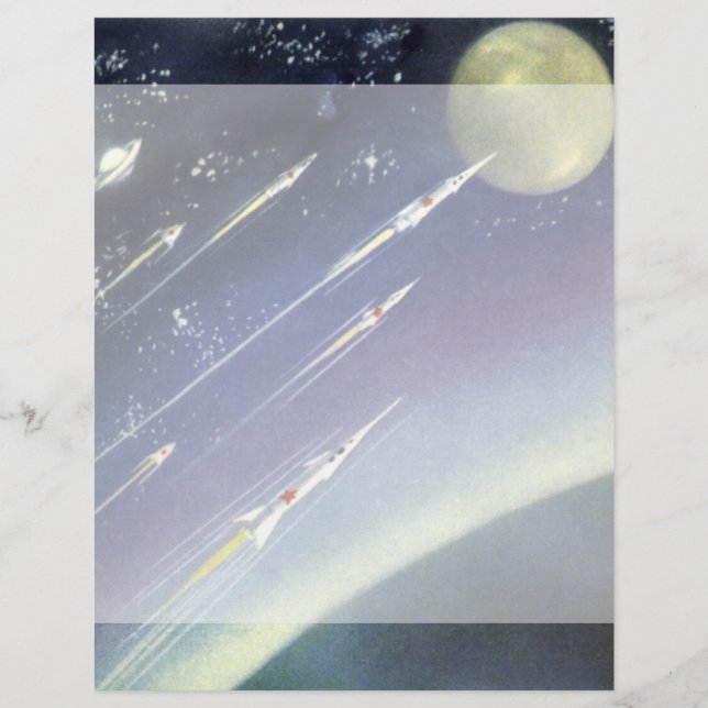 Foguetes de Ficção Científica Vintage no Espaço po (Frente)