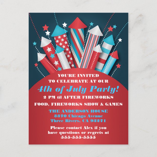 Foguetes Fireworks Cartão postal 4 de julho (Frente)