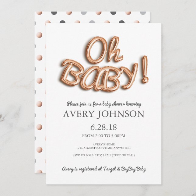 Foil Balão Oh Chá de fraldas Bebê Convite (Frente/Verso)