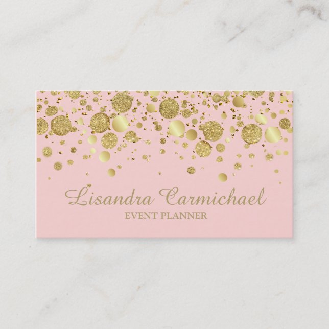 Foil Dourada Confetti Em Cartão de visita Rosa (Frente)