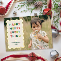 Foil Ivory Happy Merry Wavy Christmas Photo Card