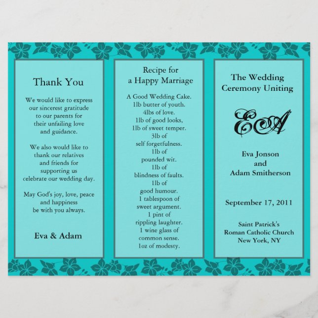 Folder Floral Teal do Programa Casamento (Frente)