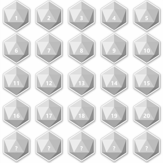 Folha de 25 Adesivos D20 de Texto Personalizado |  (Frente)