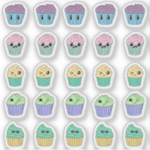 Folha de 25 Adesivos de Cupcake Kawaii Fofos