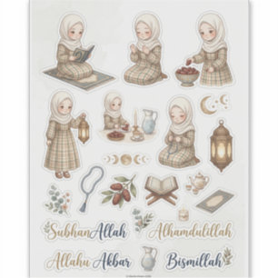 Folha de Adesivos Cottagecore Ramadan Planejador