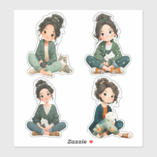 Folha de Adesivos da Menina Chibi