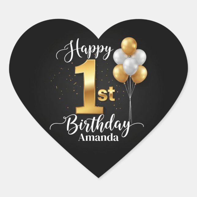 Folha de Adesivos de 1º Aniversário Black Gold (Frente)