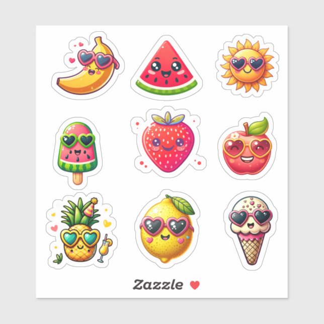 Folha de adesivos de 9 elementos de estilo Kawaii  (Folha)
