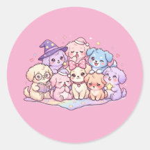Folha de Adesivos de Amigos Cachorrinhos Pastel Fo