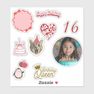Folha de Adesivos de Aniversário Personalizados