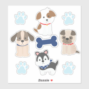 Folha de Adesivos de Cachorrinho Azul