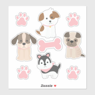 Folha de Adesivos de Cachorrinho Rosa