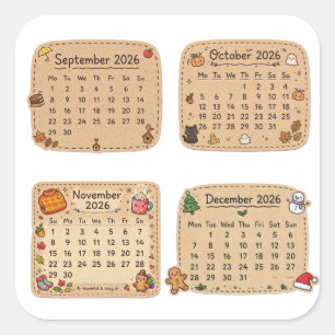 Folha de Adesivos de Calendário de Outono e Invern
