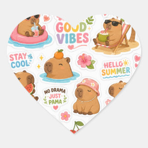 Folha de Adesivos de Capivara Fofa Vibrações de Ve