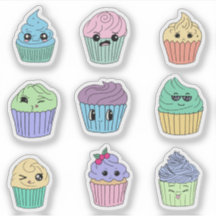 Folha de Adesivos de Cupcake Kawaii Fofa