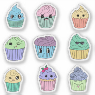 Folha de Adesivos de Cupcake Kawaii Fofa