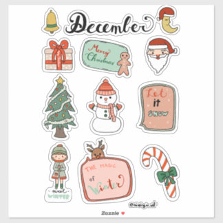 Folha de Adesivos de Dezembro - Boneco de Neve e A