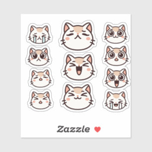 Folha de Adesivos de Expressões Faciais de Gato Fo