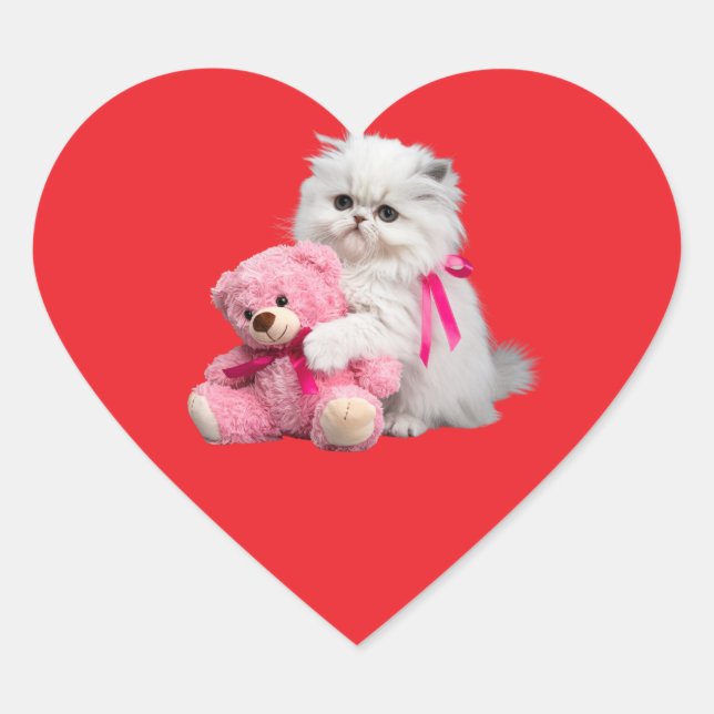 Folha de Adesivos de Gato Persa Branco e Urso de P (Frente)
