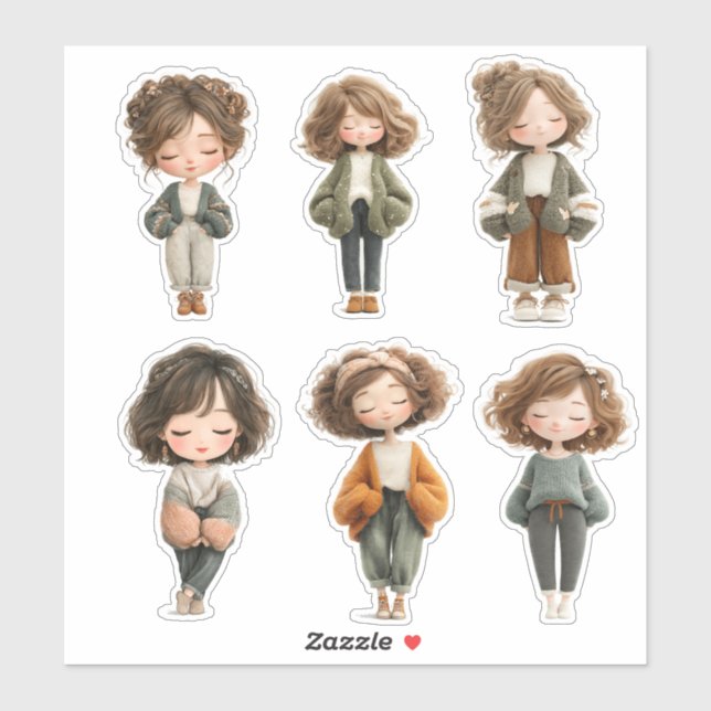 Folha de Adesivos de Menina Chibi Fofa – Poses de  (Folha)