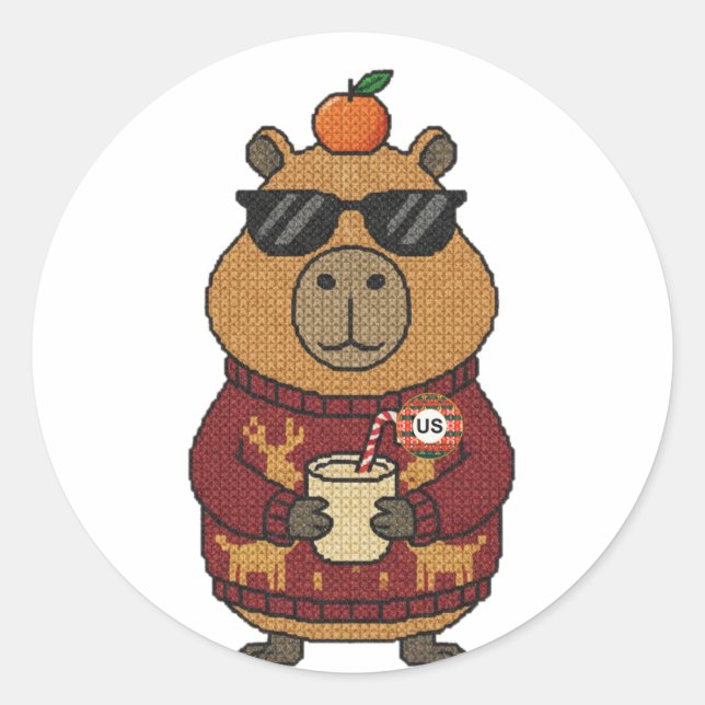 Folha de Adesivos de Natal do Capivara de Suéter F (Frente)